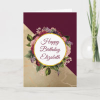 Gold Marble Pattern and Burgundy Floral Birthday