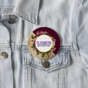 Gold Marble Pattern and Burgundy Florals 7.5 Cm Round Badge
