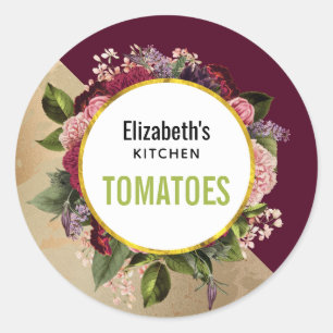 Gold Marble Pattern and Burgundy Florals Kitchen Classic Round Sticker