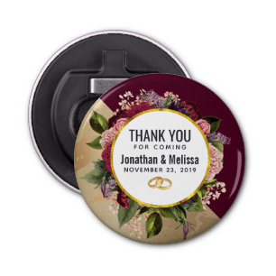 Gold Marble Pattern and Burgundy Florals Wedding Bottle Opener