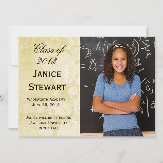 Gold Marble Photo Graduation Announcement (Front)