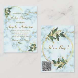 Gold Marble QR Code Baby Boy Shower Invitations
