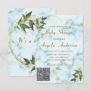 Gold Marble QR Code Baby Shower Invitation Example