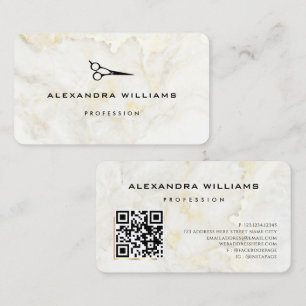 Gold Marble QR Code Scissor Modern Business Card