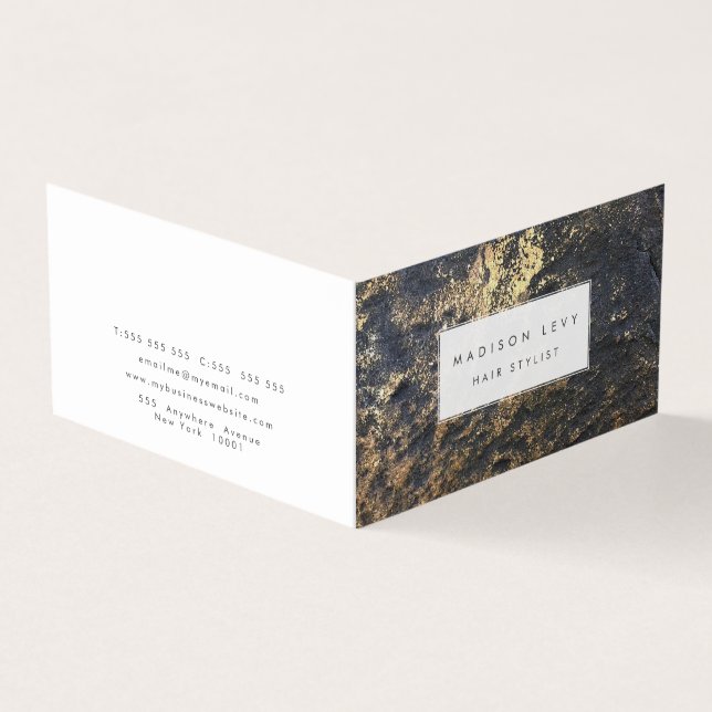 Gold Marble Rock Hair Stylist Designer Business Card (Outside)