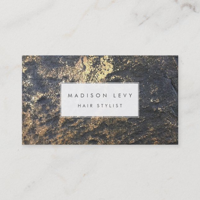 Gold Marble Rock Hair Stylist Salon Business Card (Front)