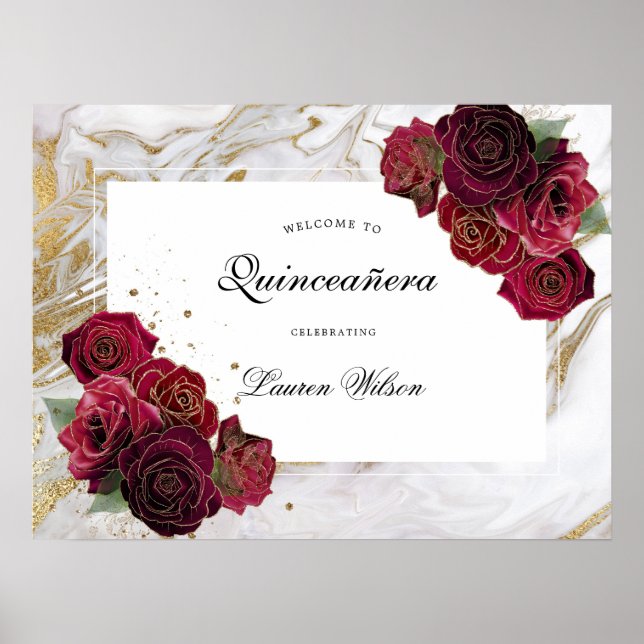 gold marble roses floral  Quinceanera Poster (Front)