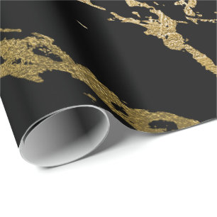 Gold Marble Shiny Glam Black Abstract VIP Wrapping Paper