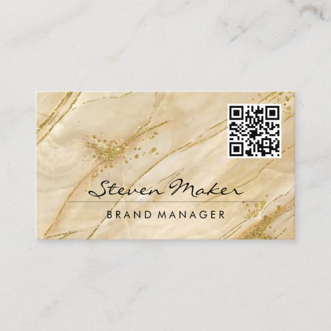 Gold Marble Stone | QR Code Business Card (Front)