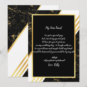 Gold marble stripes typograp will be my bridesmaid invitation
