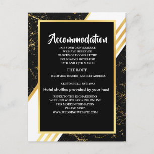 Gold marble stripes typography black Accommodation Announcement Postcard