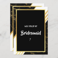 Gold marble stripes typography black Bridesmaid