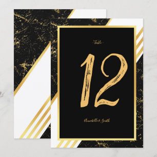 Gold marble stripes typography black table number