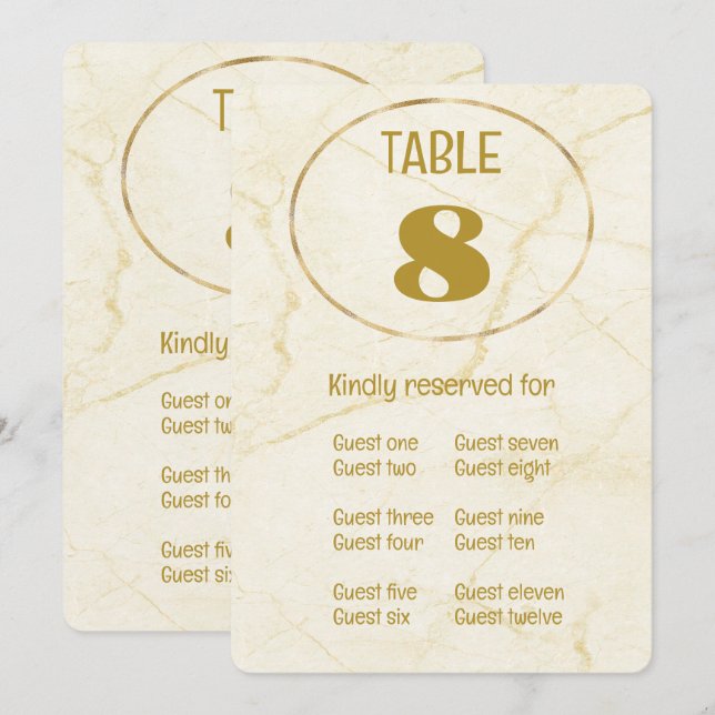 Gold Marble Table Number and Place Card  (Front/Back)