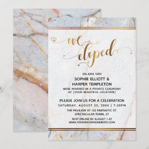 Gold Marble We Eloped Gold Hearts Calligraphy Invitation