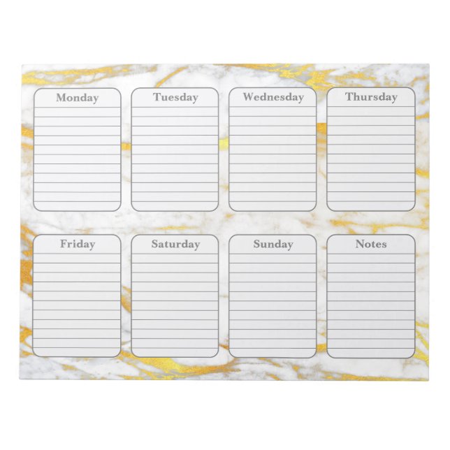 Gold Marble Weekly Planner 40-Page Notepad (Front)