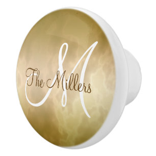 Gold Marble with Name and Initial Ceramic Knob