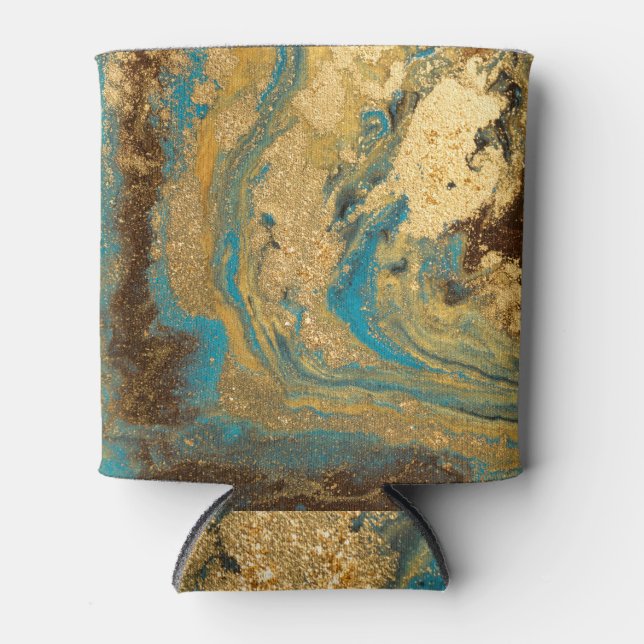 Gold marbling: blue marble texture. can cooler (Front)