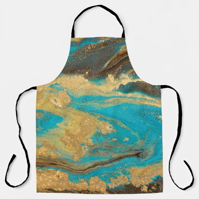 Gold marbling texture design. Blue and golden marb Apron (Front)