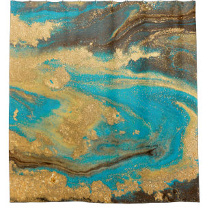Gold marbling texture design. Blue and golden marb Shower Curtain