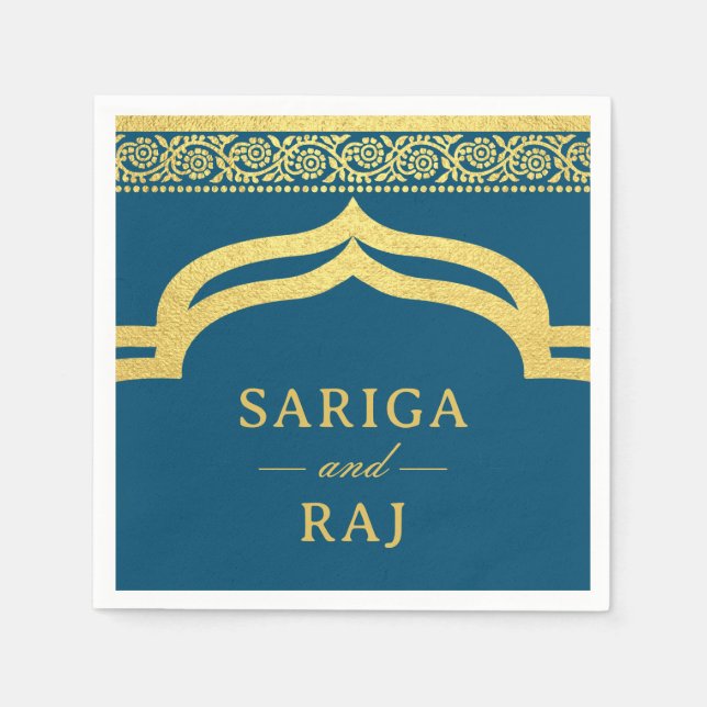 Gold Marigold Flower Mundap Canopy Arch Wedding Napkin (Front)