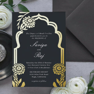 Gold Marigold Indian Wedding Invitation