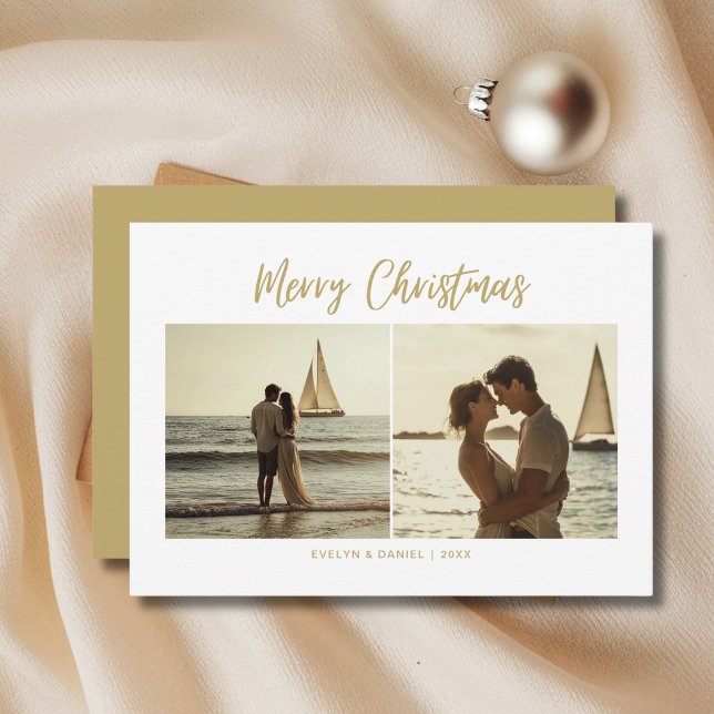 Gold Maritime Couple Nautical Christmas Photo Holiday Card (Creator Uploaded)