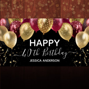 Gold Maroon Birthday Party  Banner