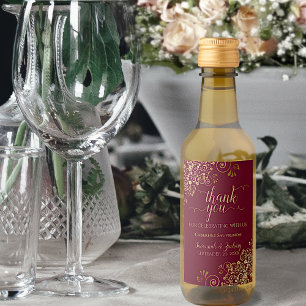 Gold & Maroon Burgundy Wedding Thank You Mini Wine Label