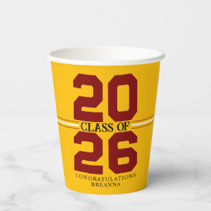 Gold & Maroon Class of Personalised Graduation Paper Cups