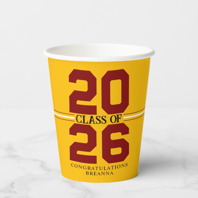 Gold & Maroon Class of Personalised Graduation Paper Cups (Back)