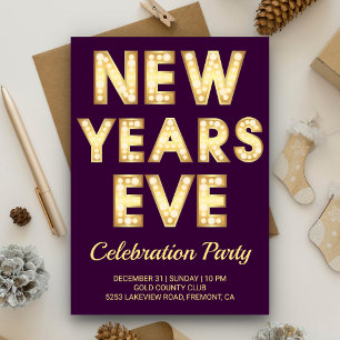 Gold Marquee Letters New Year's Eve Party Invitation