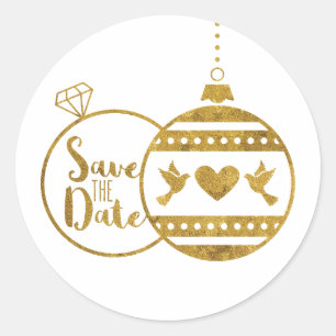 Gold, Marry and Bright Christmas Save the Date Classic Round Sticker