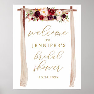 Gold Marsala Floral Bridal Shower Welcome Poster