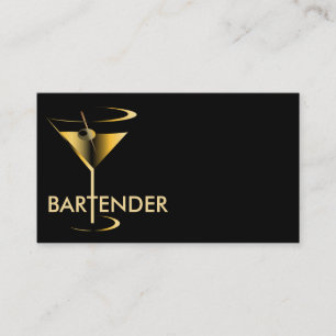 Gold Martini Cocktail Bartender Business Card