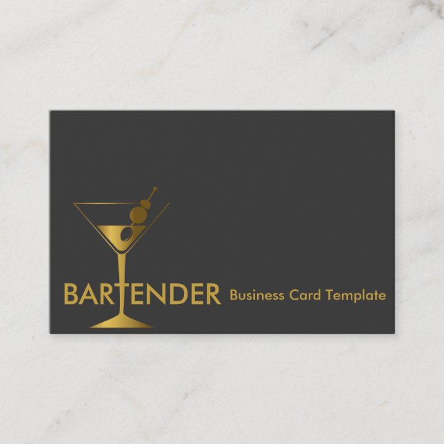 Gold Martini Cocktail Bartender Business Card (Front)