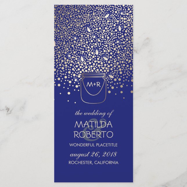 Gold Mason Jar Fireflies Rustic Wedding Program Programme (Front)