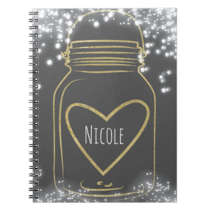 Gold Mason Jar & Lights Rustic Glam Any Colour Spiral Notebook