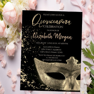 Gold Masque,Confetti  Quinceañera  Invitation