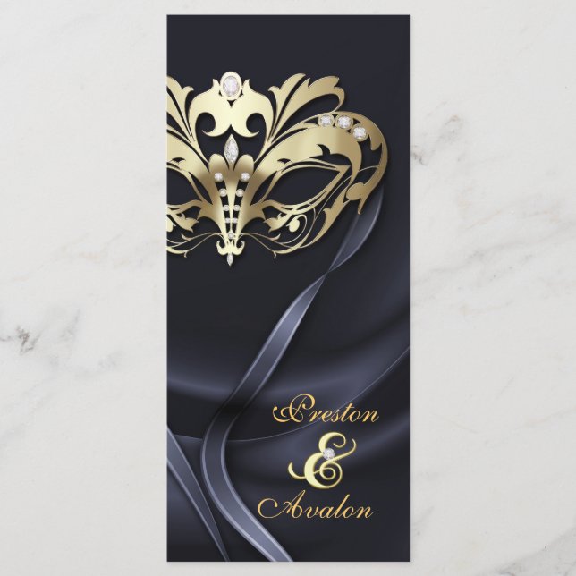 Gold Masquerade Black Jewelled Wedding Program Programme (Front)