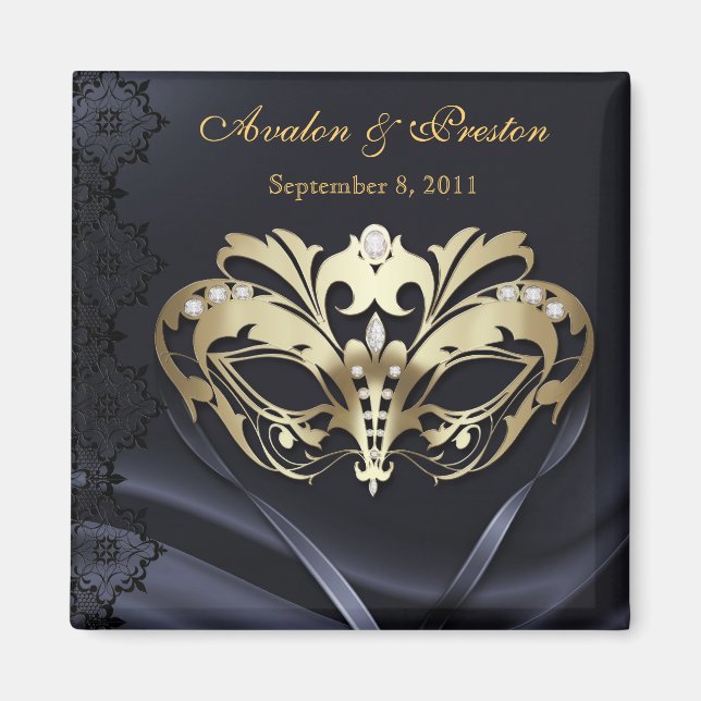Gold Masquerade Black Save The Date Magnet (Front)