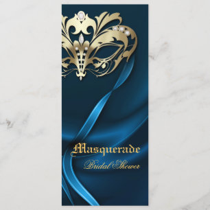 Gold Masquerade Blue Bridal Shower Invitation