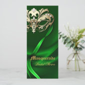 Gold Masquerade Green Bridal Shower Invitation (Standing Front)