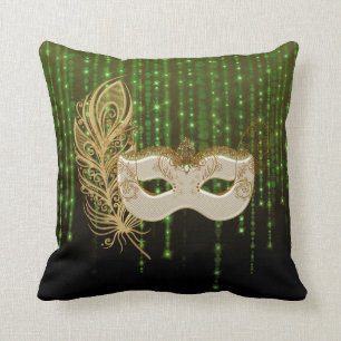 Gold Masquerade Green String Lights Square Pillow