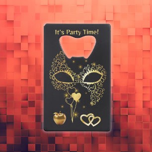 Gold Masquerade It's Party Time   Bottle Opener