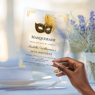 Gold Masquerade luxury clear birthday party Acrylic Invitations