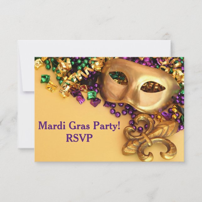 Gold Masquerade Mask Mardi Gras Invitation (Front)
