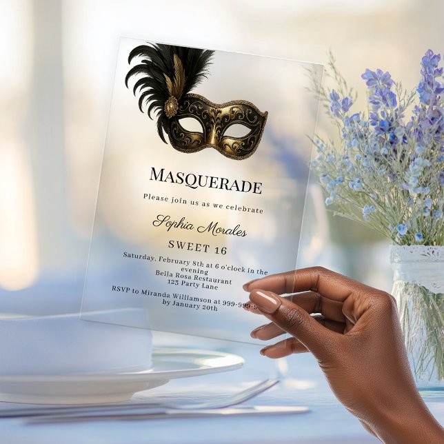 Gold Masquerade party Sweet 16 Acrylic Invitations (Creator Uploaded)