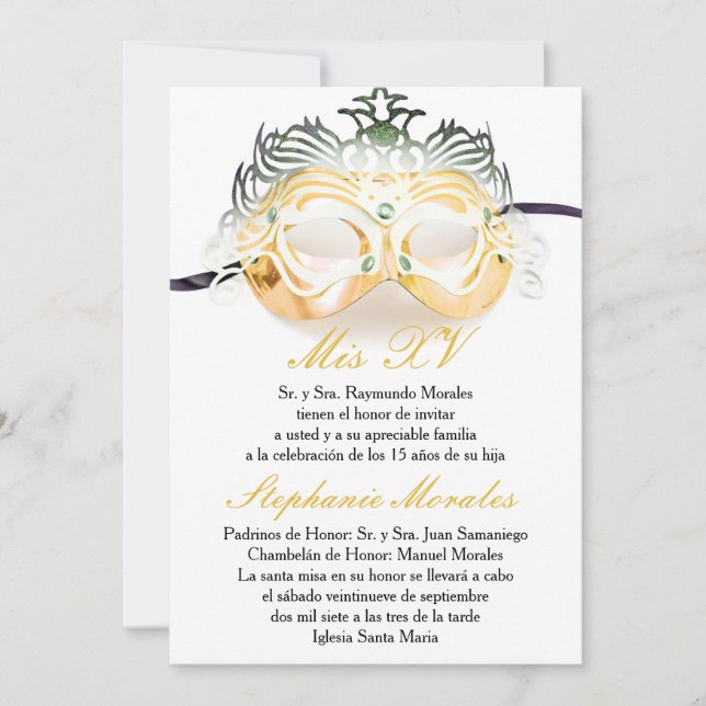 Gold Masquerade Quinceanera Birthday Invitation (Front)