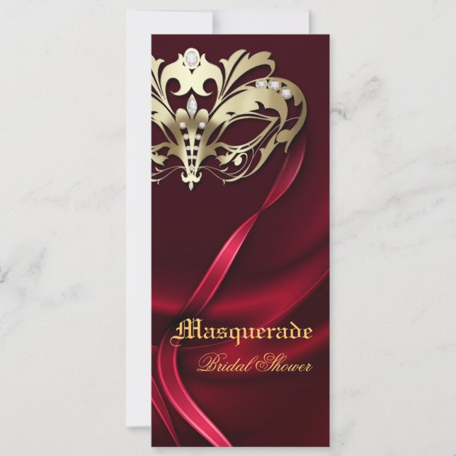 Gold Masquerade Red Bridal Shower Invitation (Front)